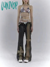 Lunivop Women’s Splicing Design American Retro Micro Flared Pant Vintage Style Patchwork Skinny